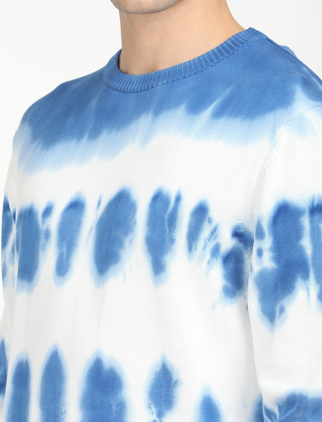 Men's Tie-Dye Blue Crew Neck Sweater - Detail View
