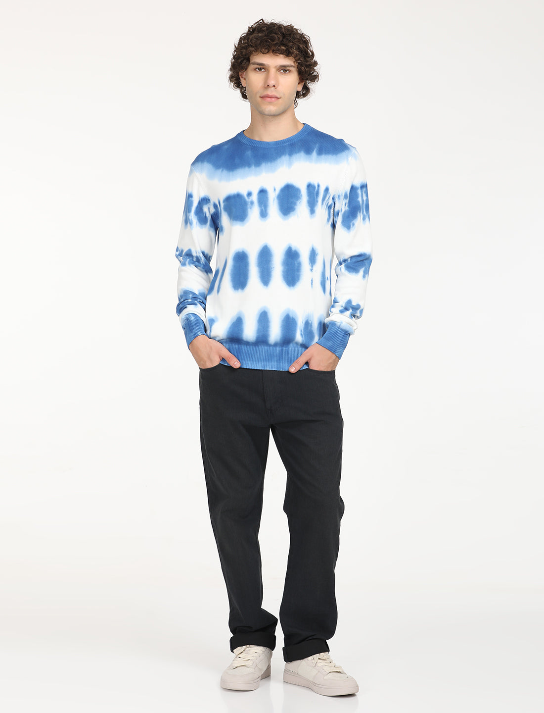 Men's Tie-Dye Blue Crew Neck Sweater - 6 View
