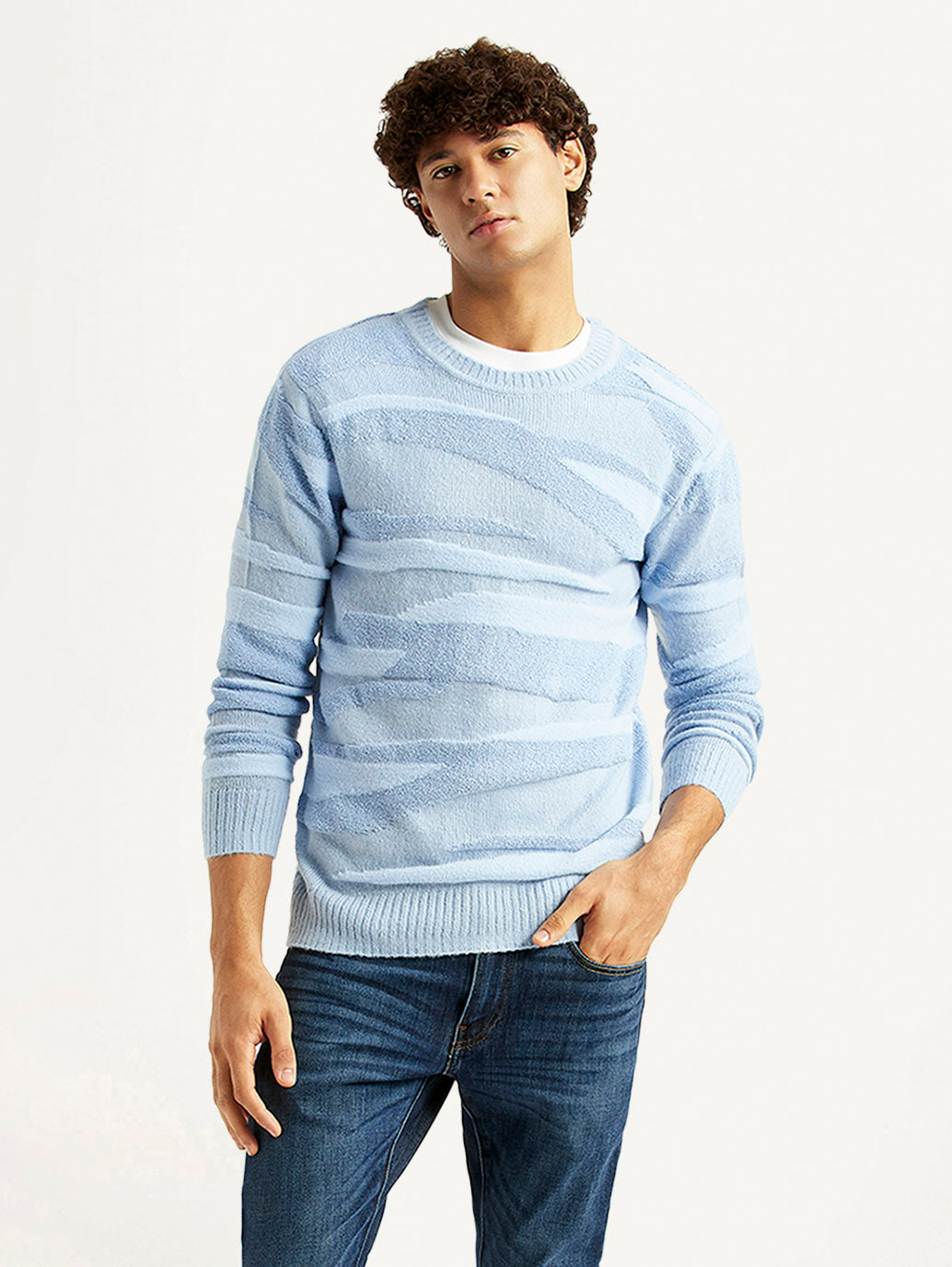 Men's Abstract Light Blue Crew Neck Sweater