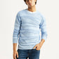 Men's Abstract Light Blue Crew Neck Sweater - Front View