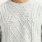Men's Jacquard Light Grey Crew Neck Sweater - Detail View