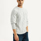 Men's Jacquard Light Grey Crew Neck Sweater - Side View