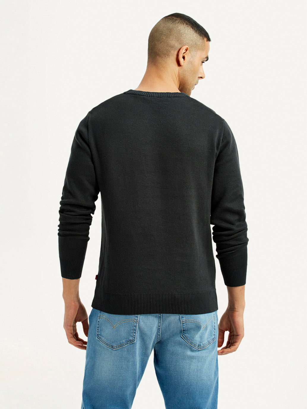 Men's Graphic Black Crew Neck Sweater - Back View