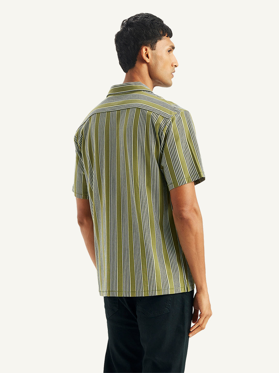 Men's Striped Regular Fit Camp Shirt - Back View