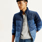 Men's Colorblock Blue High Neck Puffer Jacket - Elevated View
