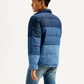 Men's Colorblock Blue High Neck Puffer Jacket - Back View
