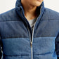 Men's Colorblock Blue High Neck Puffer Jacket - Detail View