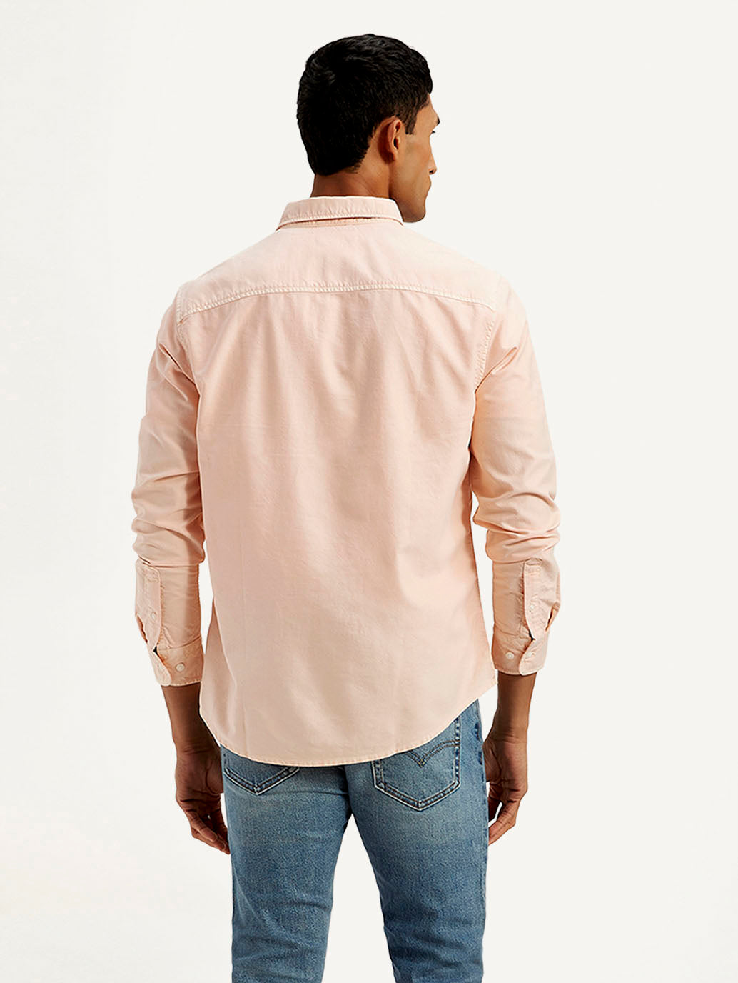 Men's Solid Dyed Slim Fit Shirt - Back View