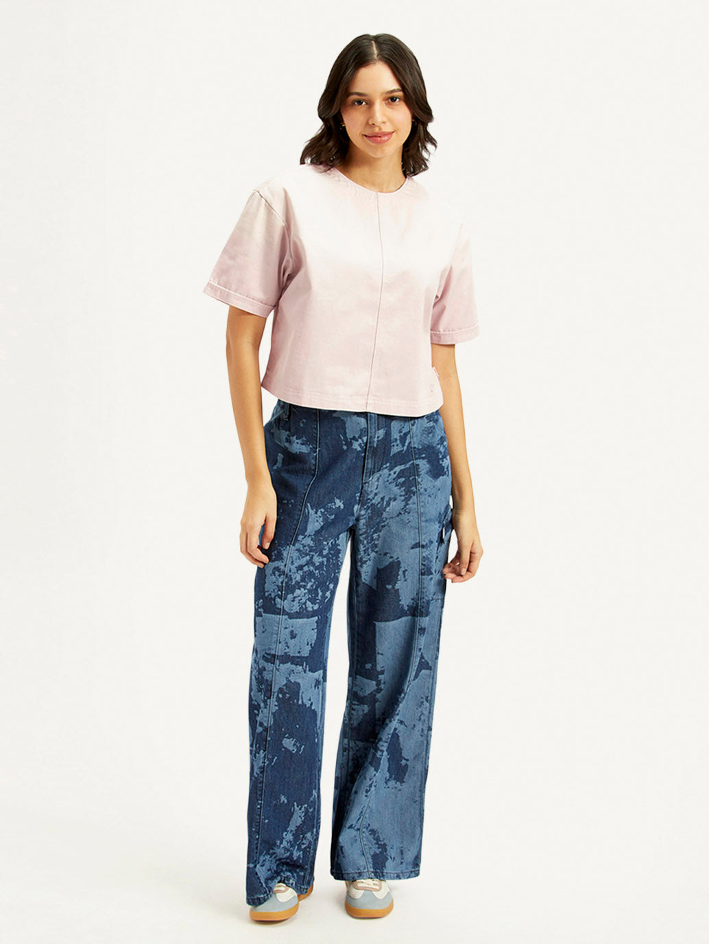 Women's Solid Light Pink Round Neck Top - Styleshot View