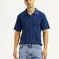 Men's Self Design Blue Loose Fit Polo T-Shirt - Styleshot View