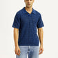 Men's Self Design Blue Loose Fit Polo T-Shirt - Front View