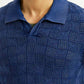 Men's Self Design Blue Loose Fit Polo T-Shirt - Detail View