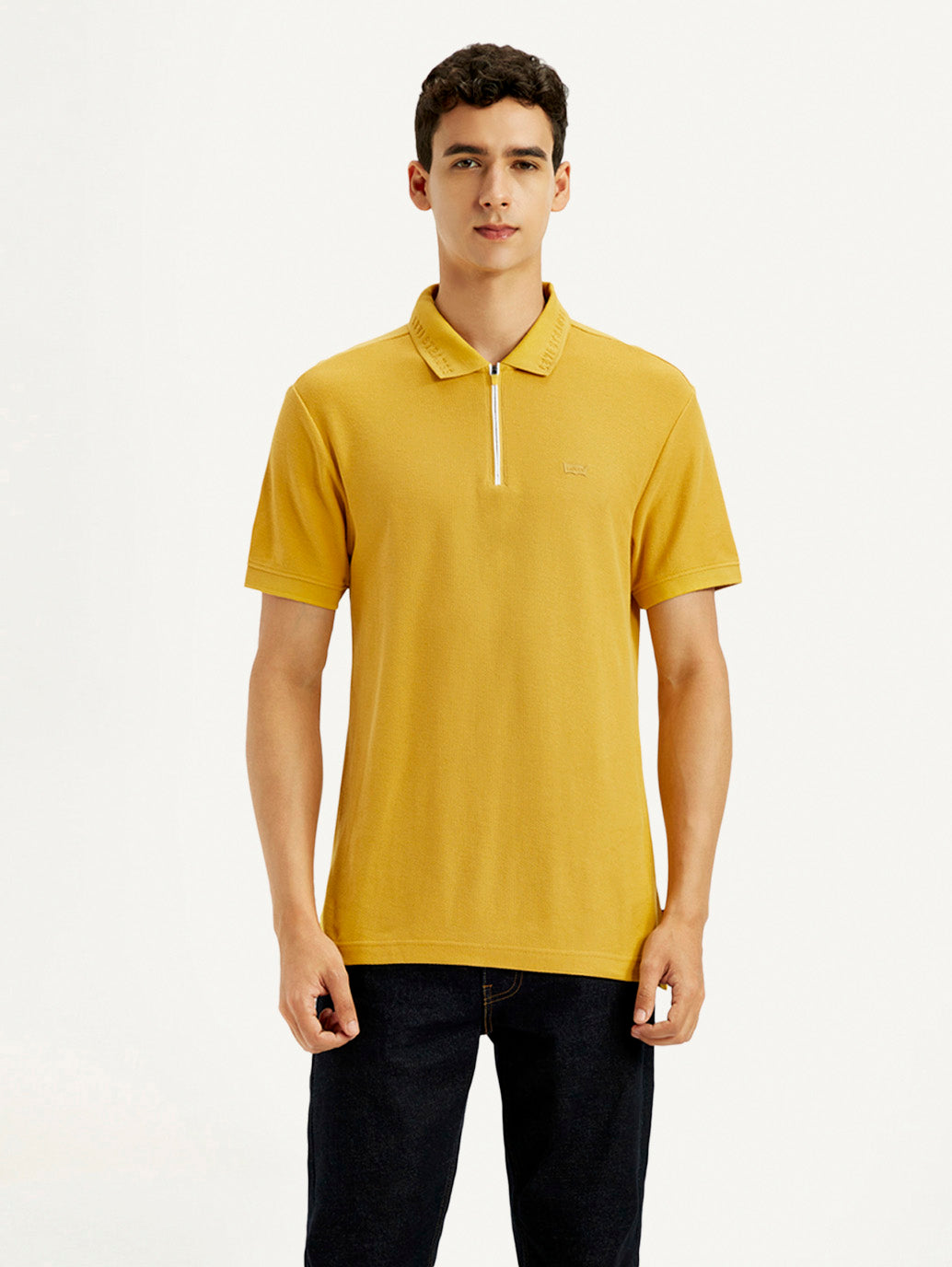 Men's Solid Yellow Slim Fit Polo T-shirt - Front View