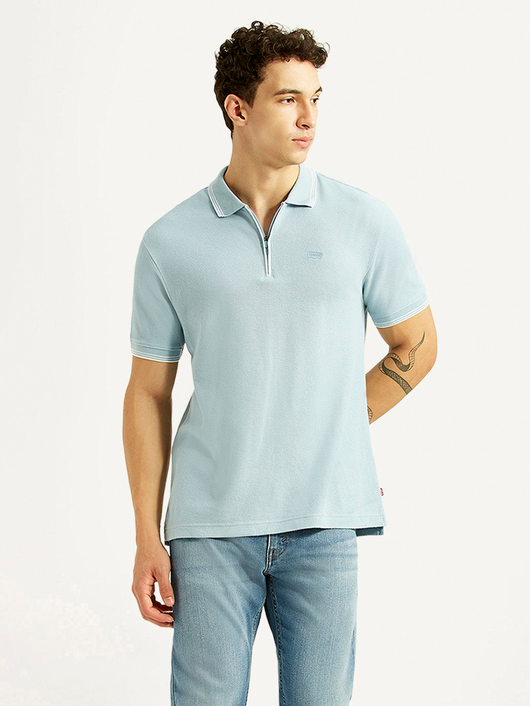 Men's Solid Light Blue Slim Fit Polo T-shirt