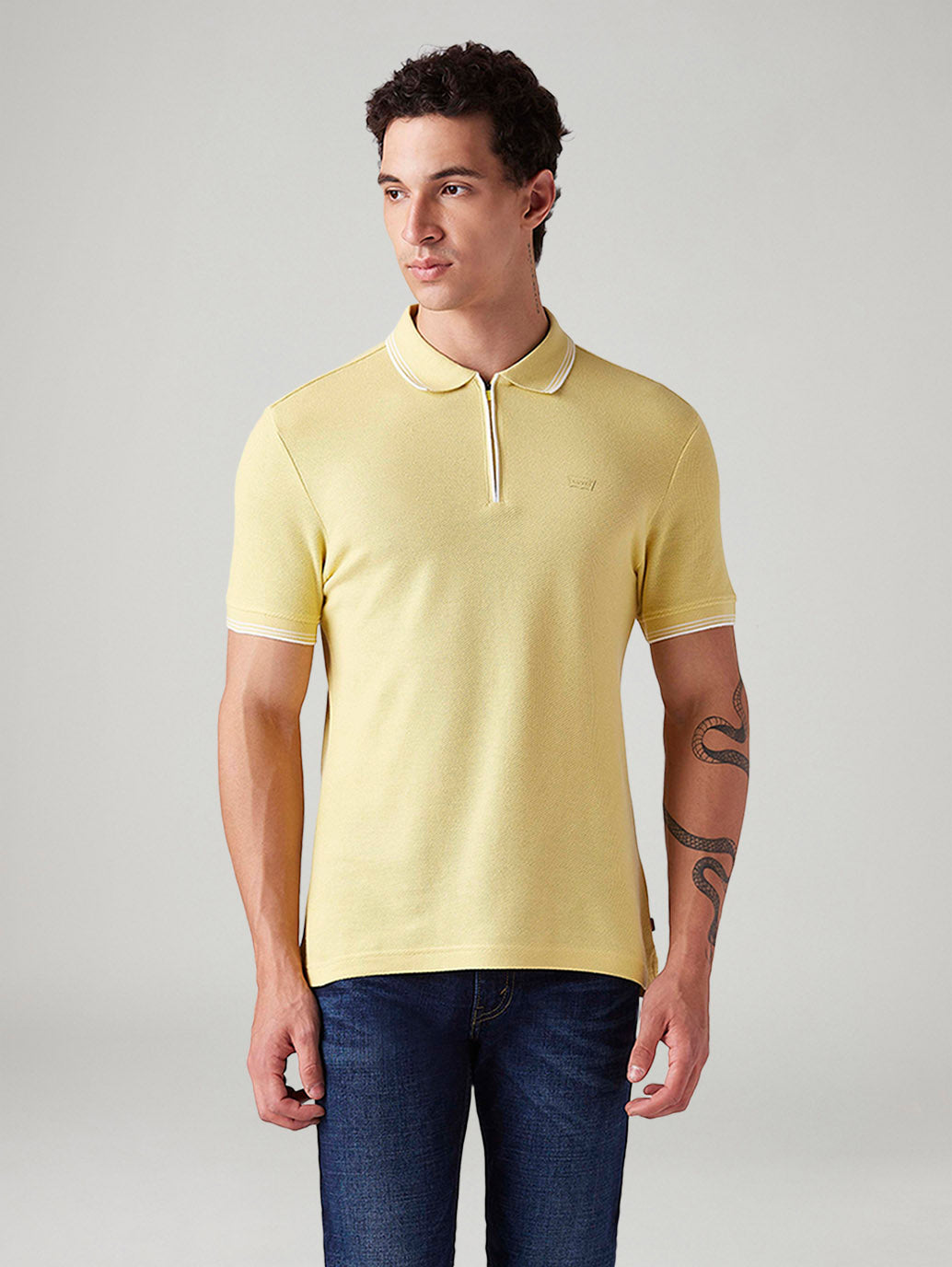 Men's Solid Slim Fit Polo T-Shirt - Front View