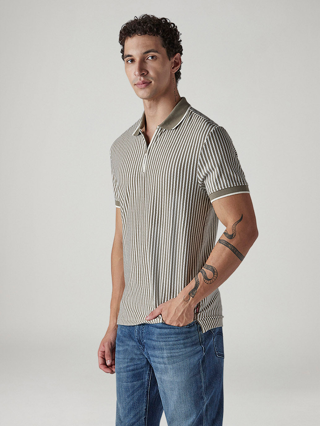 Men's Striped Regular Fit Polo T-shirt - Side View