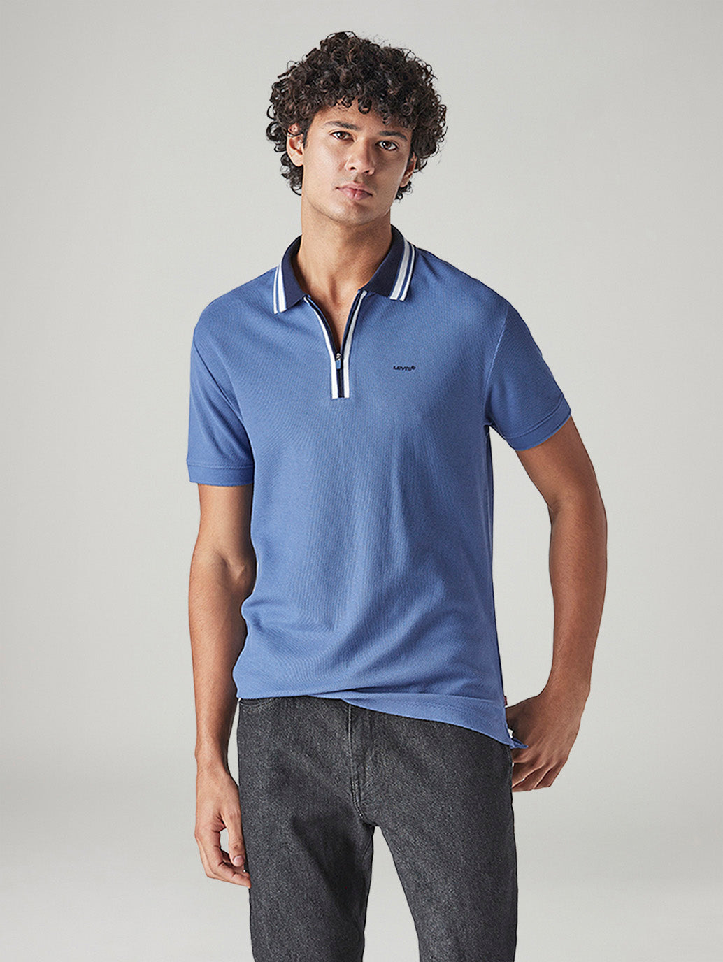 Men's Solid Blue Textured Polo T-shirt