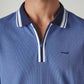 Men's Solid Blue Textured Polo T-shirt - Detail View