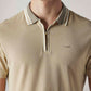 Men's Solid Beige Textured Polo T shirt - Detail View