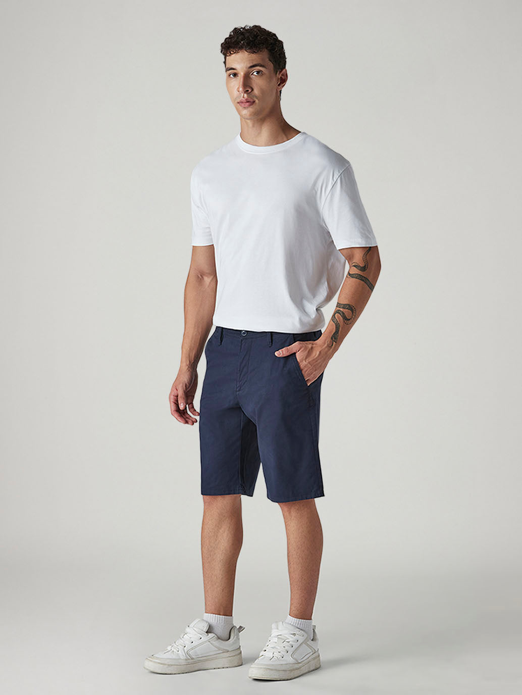 Men's 541 Navy Athletic Tapered Fit Mid Rise Shorts - Side View