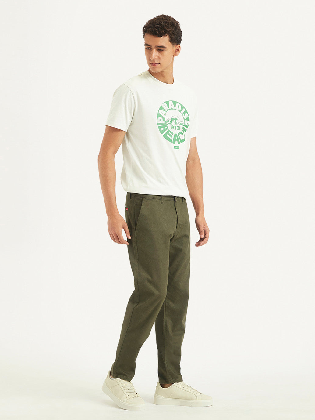 Men's Olive Tapered Trousers - Side View