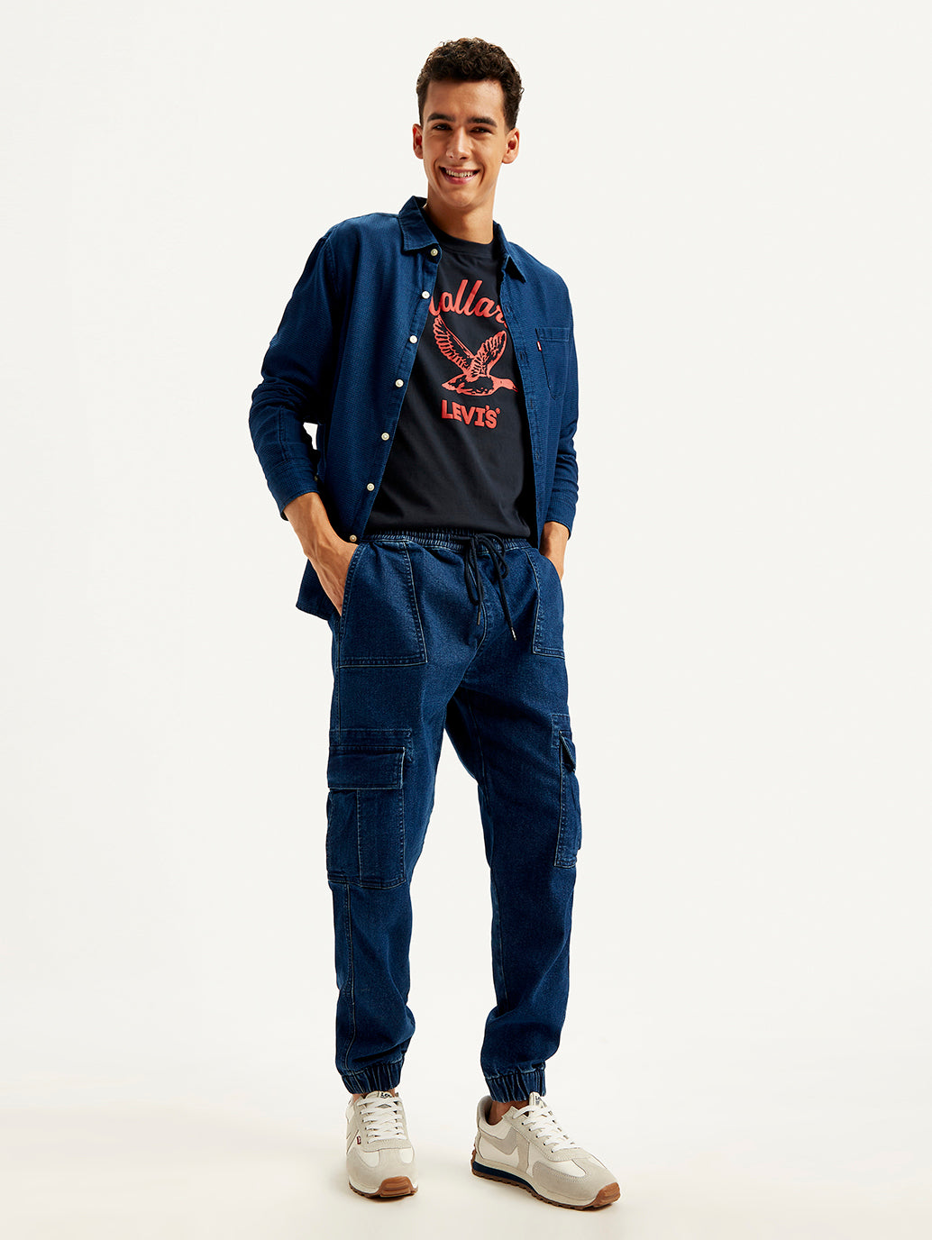 Men's Indigo Tapered Cargo Trousers