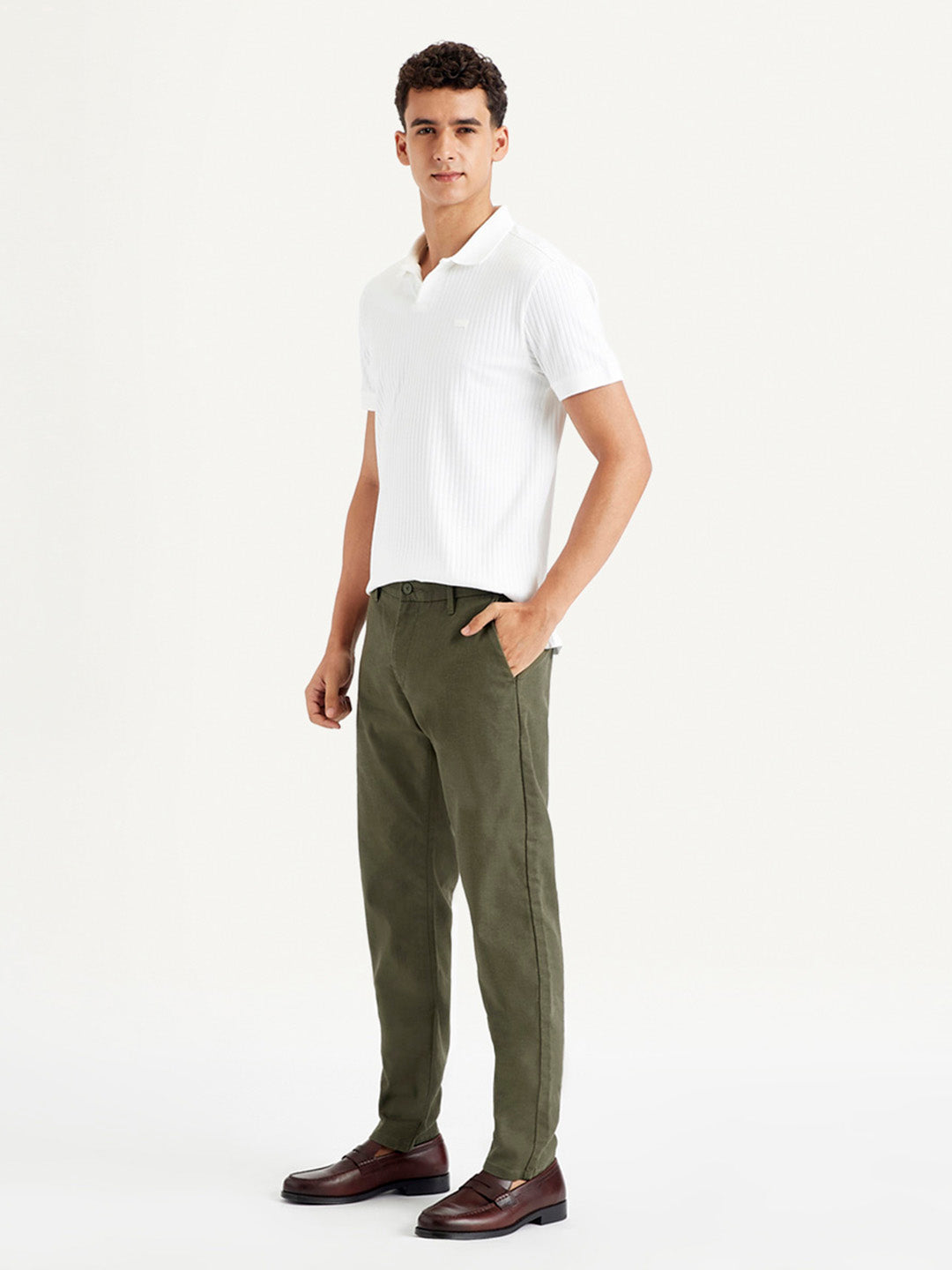 Men's Green Tapered Chinos - Side View