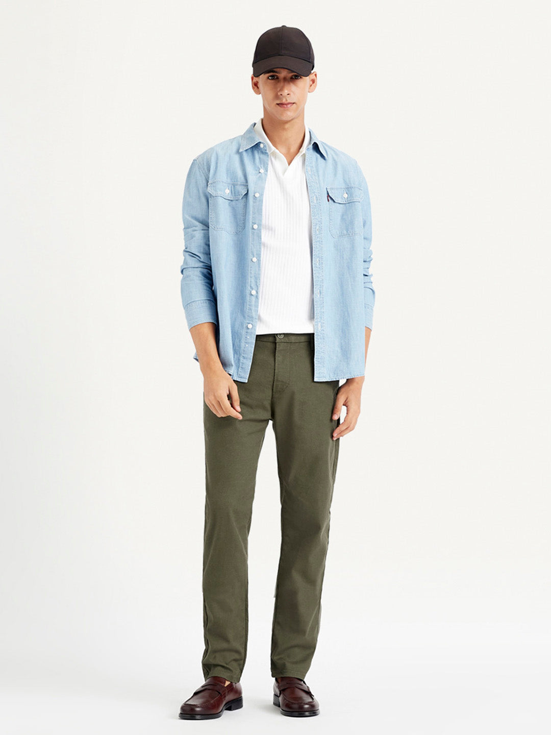 Men's Green Tapered Chinos - Styleshot View