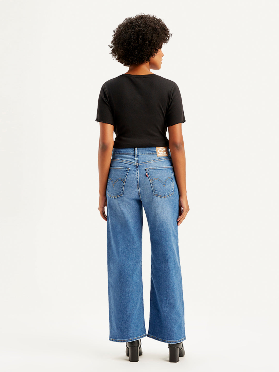 Women's Blue Mile High Wide Leg Fit High Rise Jeans - Back View