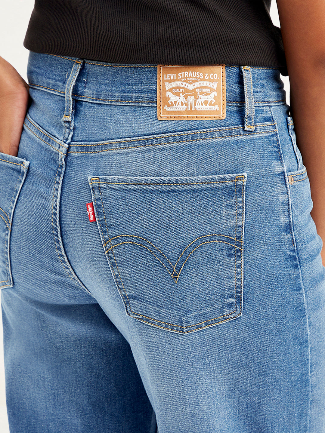 Women's Blue Mile High Wide Leg Fit High Rise Jeans - Detail View