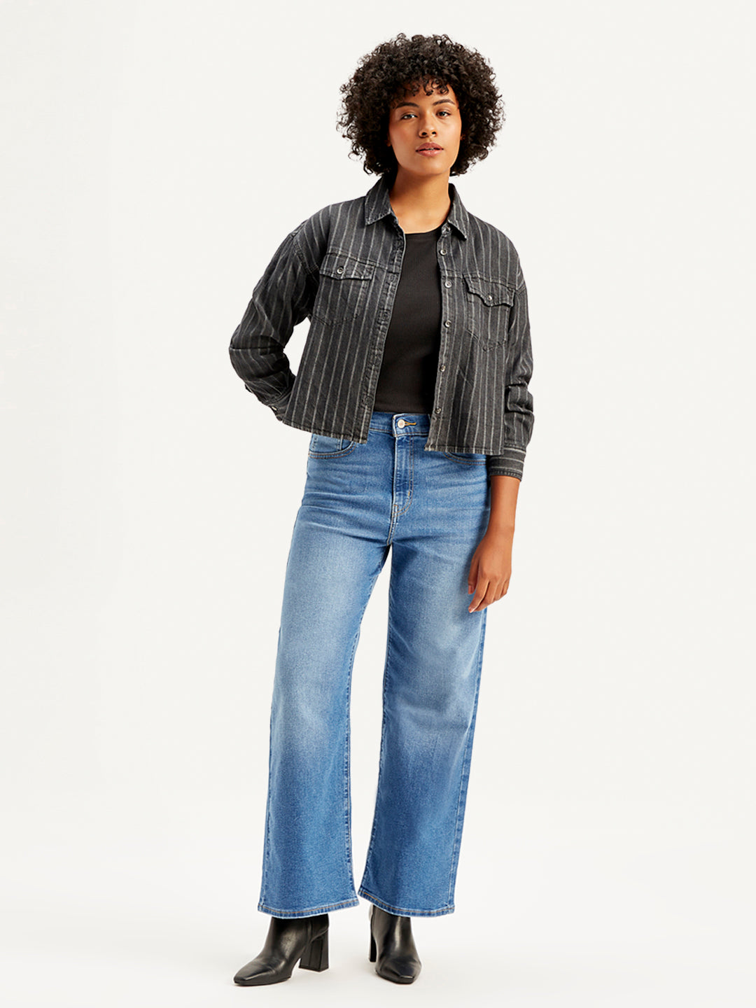 Women's Blue Mile High Wide Leg Fit High Rise Jeans - Styleshot View