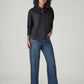 Women's Dark Blue Wide Leg Fit High Rise Jeans - Side View