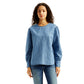Women's Solid Blue Round Neck Denim Top - Front View