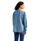 Women's Solid Blue Round Neck Denim Top - Back View