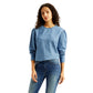 Women's Solid Blue Round Neck Denim Top - Styleshot View