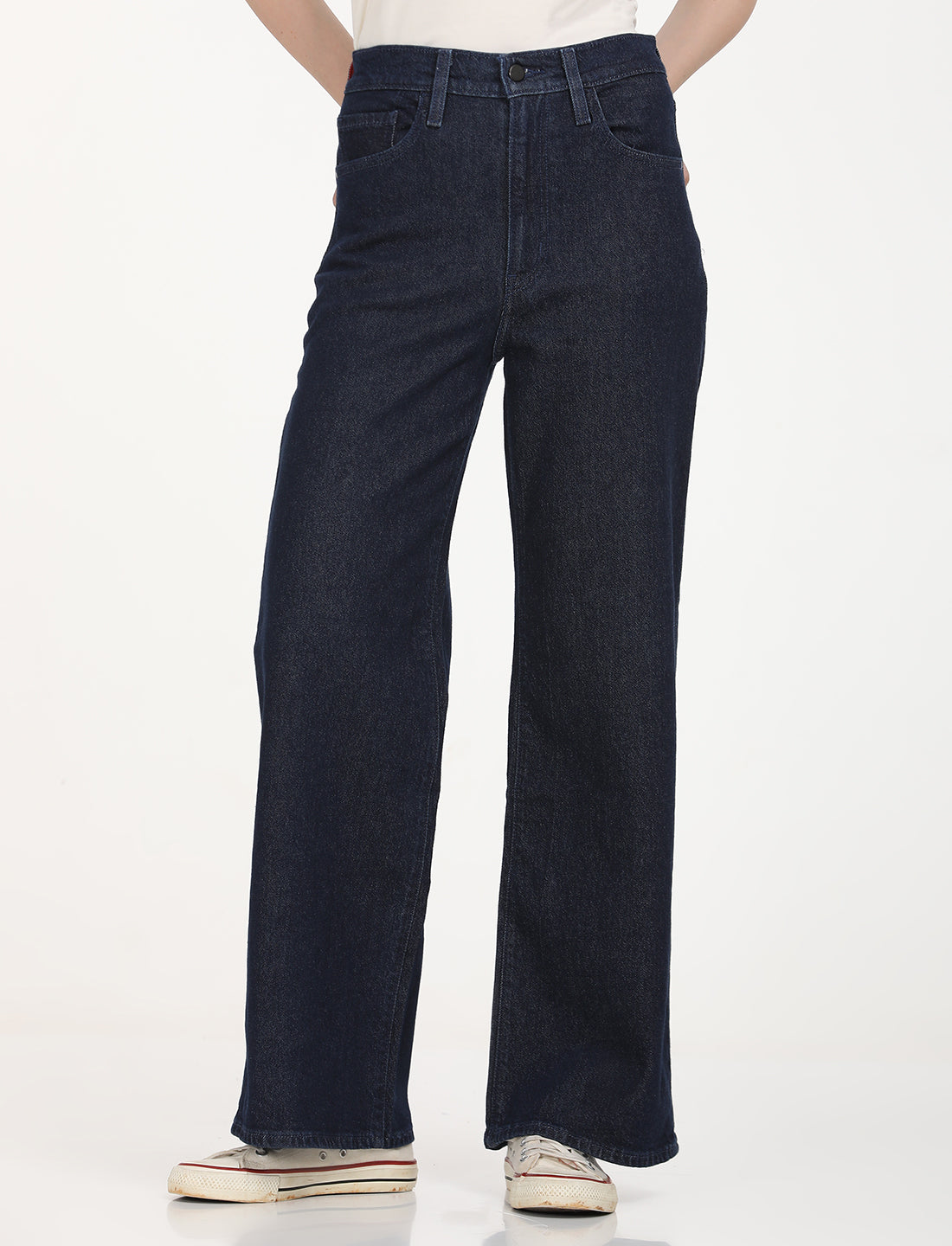 Women's Redloop Mid Rise Navy Bootcut Trousers - Front View