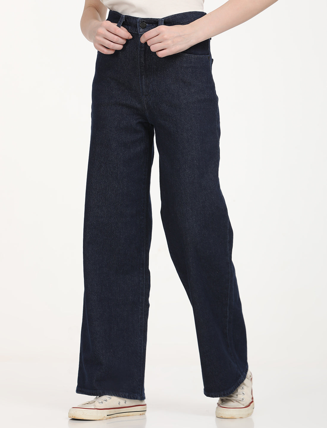 Women's Redloop Mid Rise Navy Bootcut Trousers - RightSide View