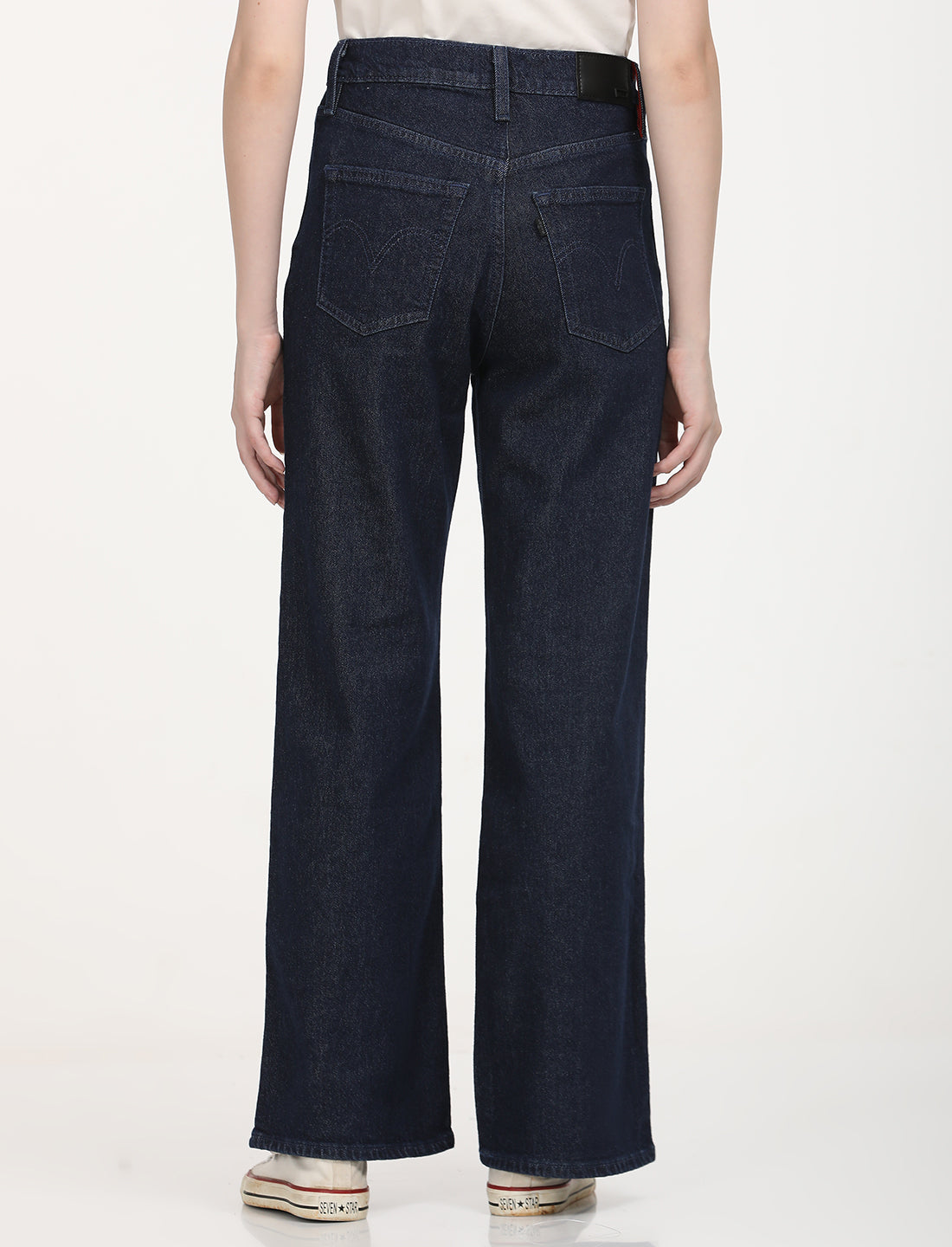 Women's Redloop Mid Rise Navy Bootcut Trousers - Back View