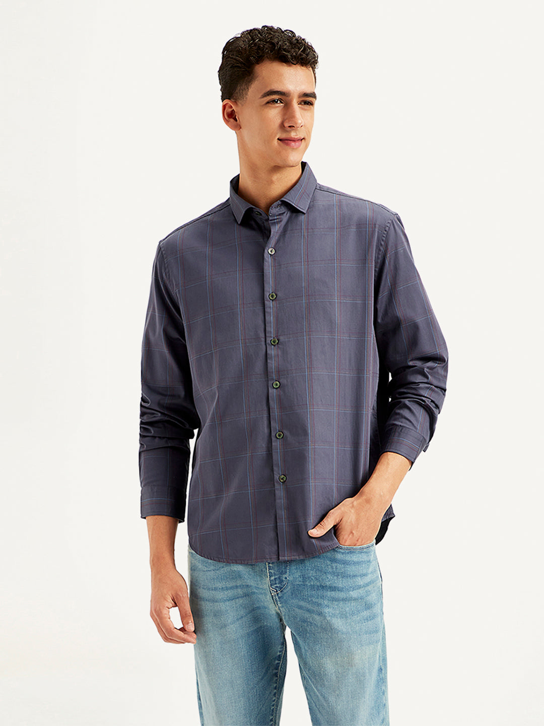 Men's Redloop Checkered Spread Collar Shirt - Front View
