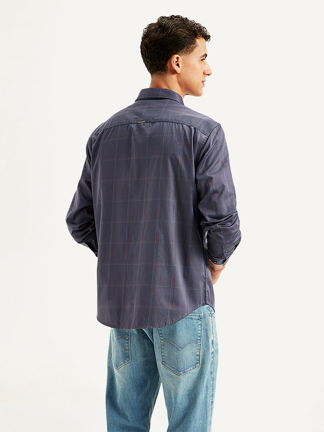 Men's Redloop Checkered Spread Collar Shirt - Back View