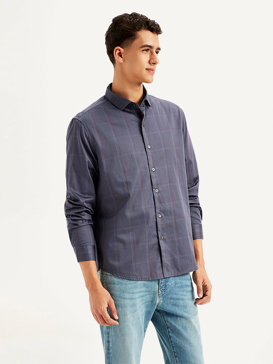 Men's Redloop Checkered Spread Collar Shirt - Side View