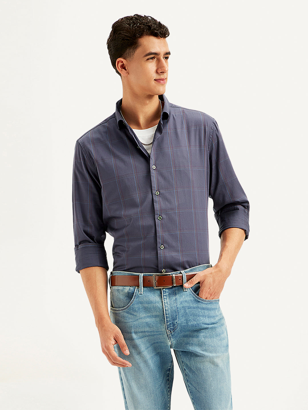 Men's Redloop Checkered Spread Collar Shirt - Styleshot View