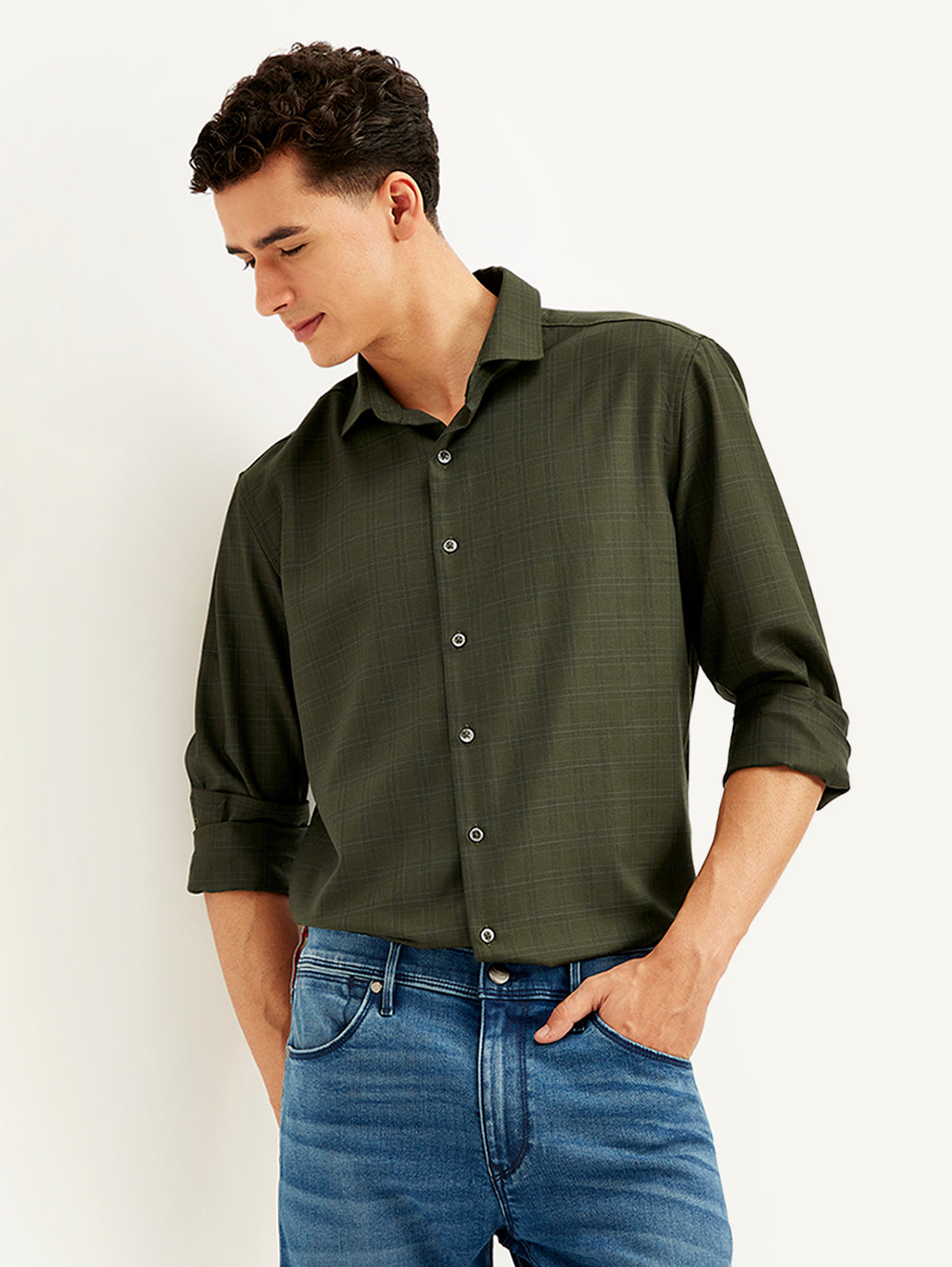 Men's Redloop Checkered Spread Collar Shirt - Elevated View