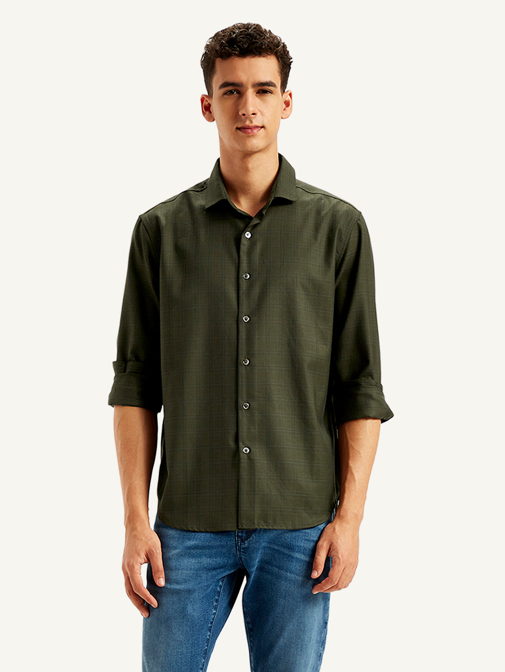 Men's Redloop Checkered Spread Collar Shirt - Front View