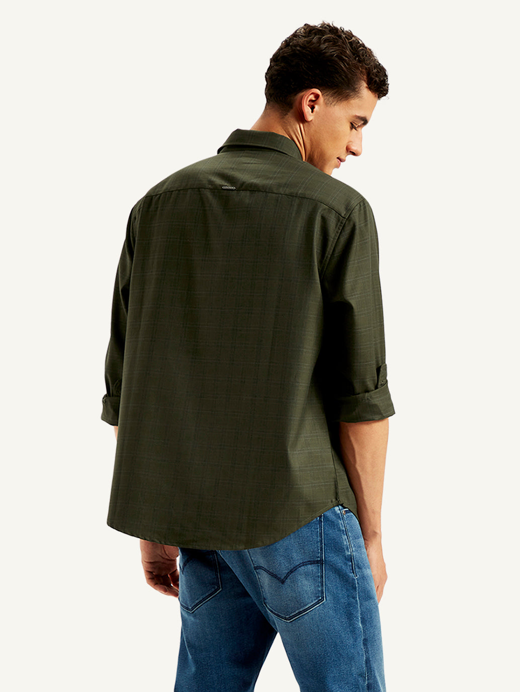 Men's Redloop Checkered Spread Collar Shirt - Back View