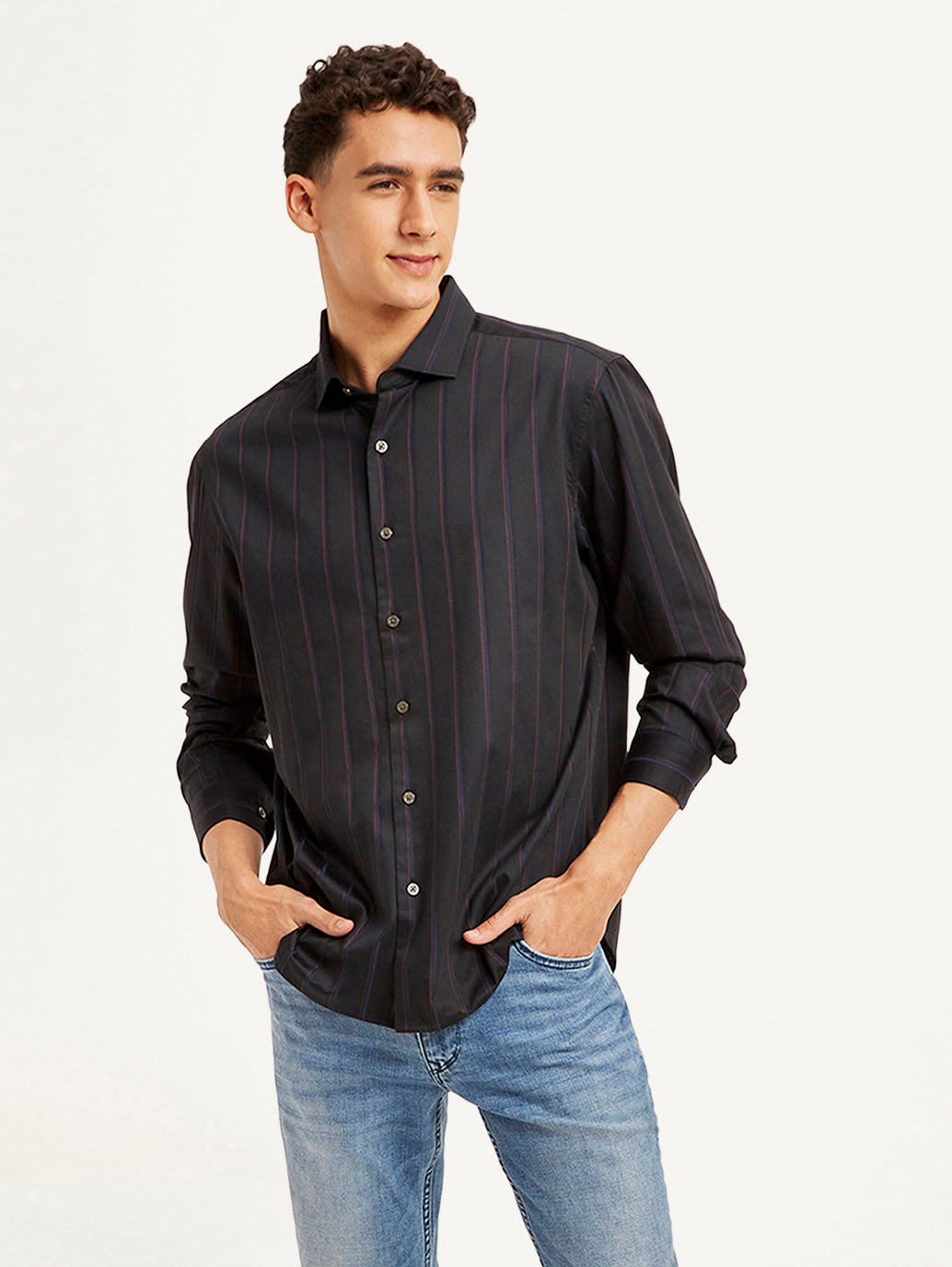 Men's Redloop Striped Slim Fit Shirt - Styleshot View