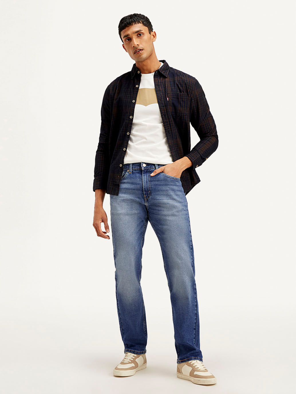 Men's 505 Blue Straight Fit Mid Rise Jeans - Styleshot View