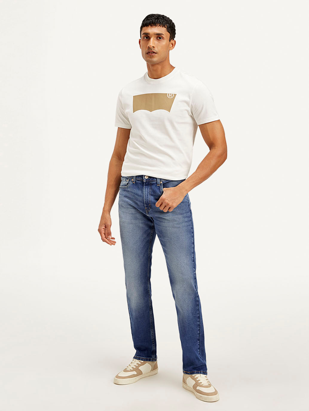 Men's 505 Blue Straight Fit Mid Rise Jeans - Front View