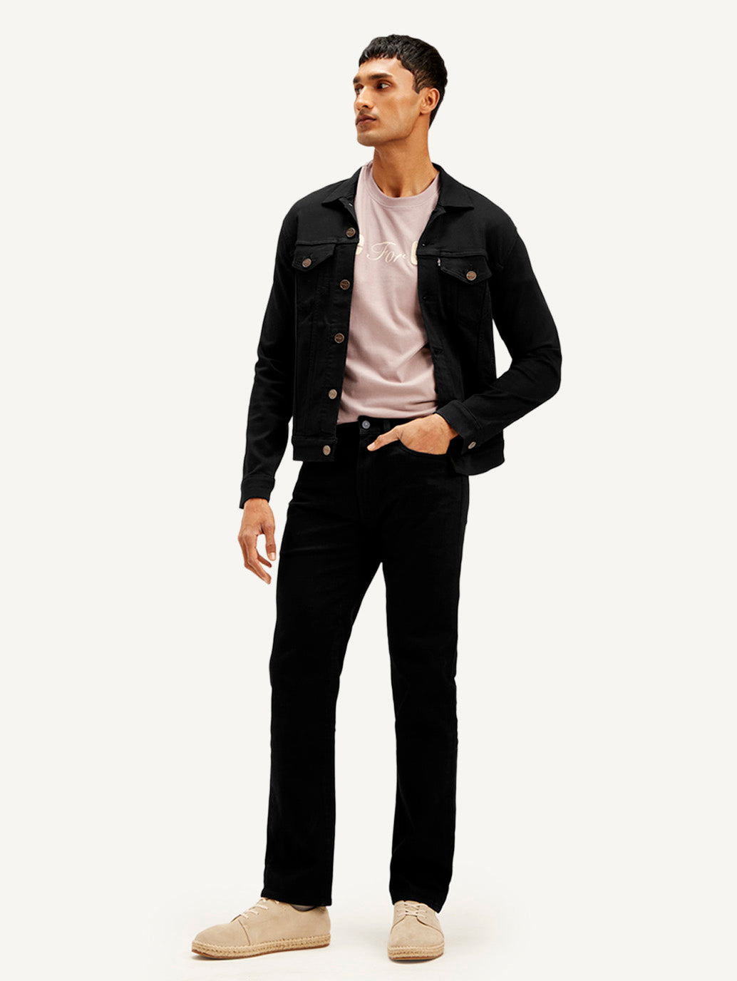 Men's 505 Black Straight Fit Mid Rise Jeans - Styleshot View