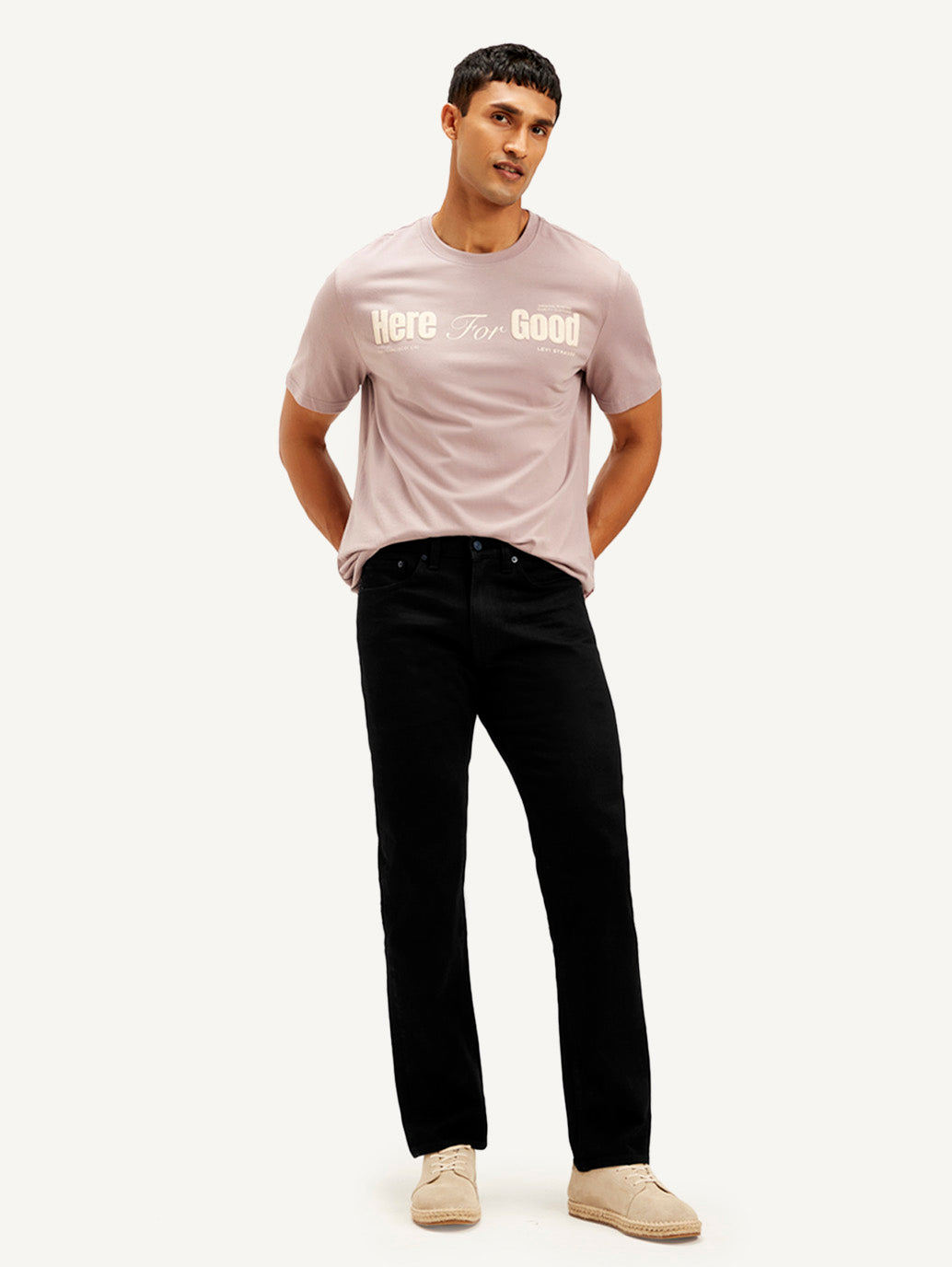 Men's 505 Black Straight Fit Mid Rise Jeans - Front View